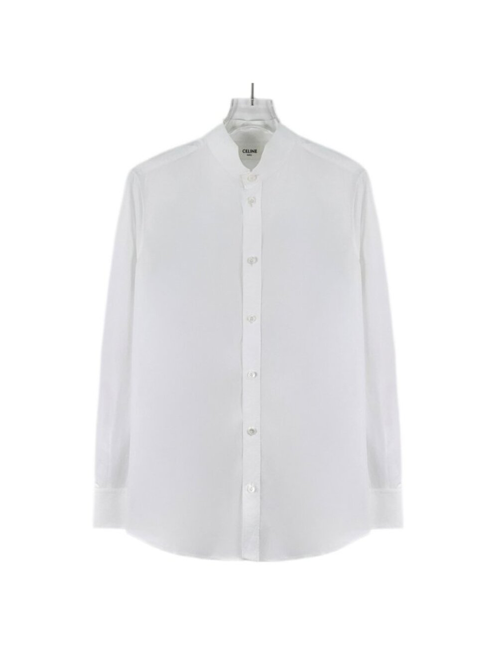 Celine White Cotton Stand-Collar Long-Sleeve Shirt